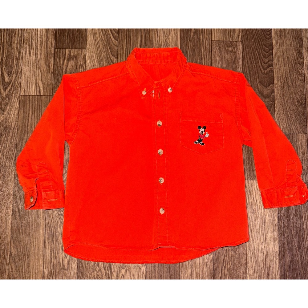 Disney Mickey Mouse Button-Up Shirt Long‎ Sleeve Orange Top Size 2-3